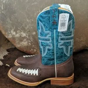 Tin Haul Shoes Tin Haul Mens Football Cowboy Boots Square Toe Brownblue Leather Sz 8 Nwtnew Poshmark
